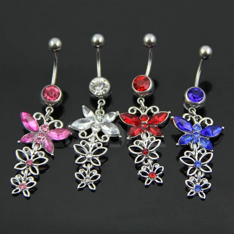 Red CZ Steel Navel Piercing Belly Button Rings Dangled 6 Styles 14G Earrings Piercing Ombligo Body Jewelry For Sexy Women Oreja