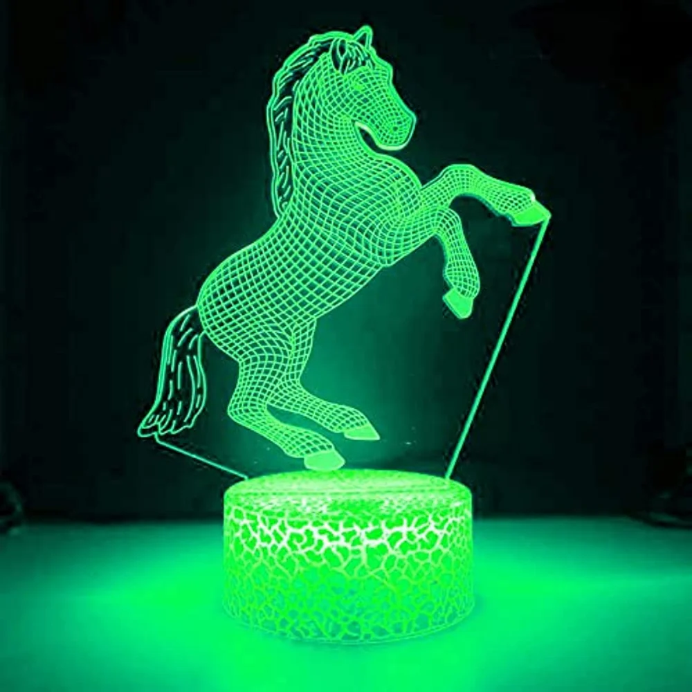 Horse 3D Night Lights for Kids Illusion Lamp 16 Colors Changing with Remote Christmas Birthday Gifts for Child Baby Boy and Girl