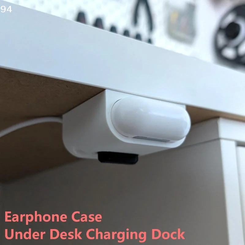 Under Desk Earphone Case Charging Dock With Adhesive Mount And Space Saving Design Perfect For Home Office Desktop Organization