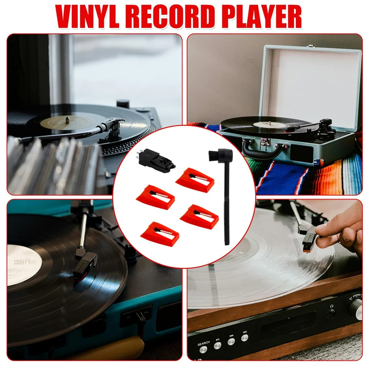 Reemplazo de aguja de jugador nuevo, aguja de lápiz óptico de tocadiscos de diamante de 4 piezas, para fonógrafo LP de reproductor Crosley Victrola ION