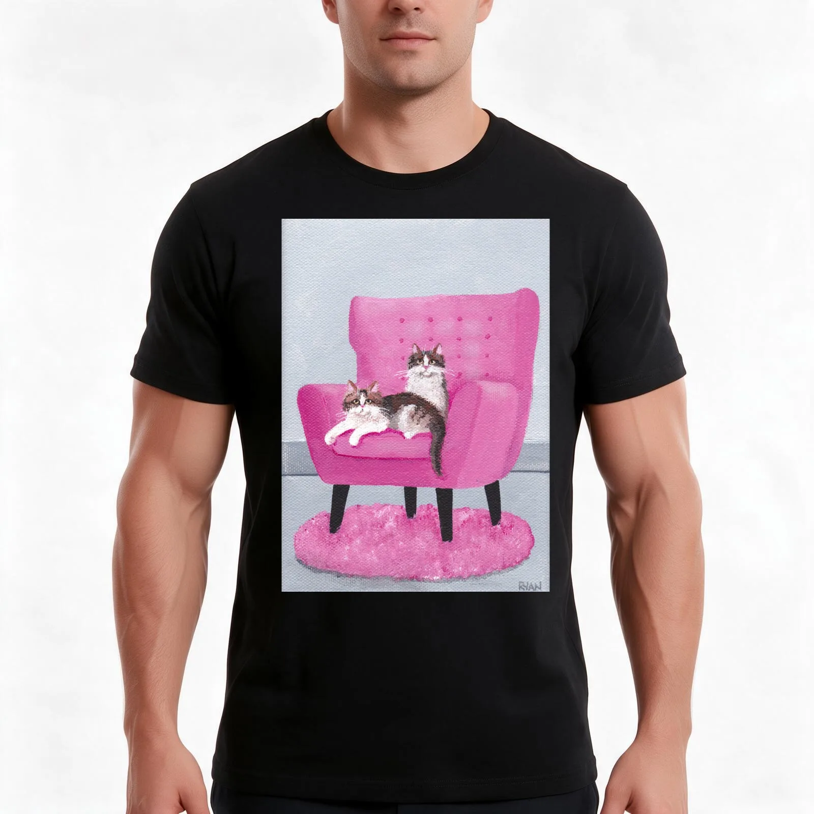 The Pink Chair Cats T-Shirt Summer Casual Cotton Tee Oversized Streetwear Tops Vintage Graphic Print Loose Fit Short Sleeve