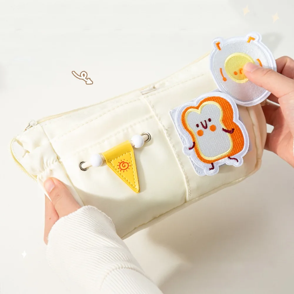 DIY Large Capacity Pencil Box Aesthetic Organizer Embroidered Patch Pencil Case Cute Portable Stationery Storage Bag Student