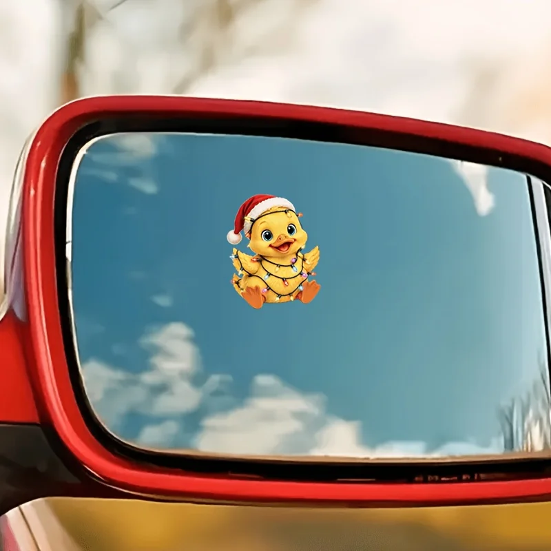 1set Cute Christmas Duck Rearview Mirror Vinyl Sticker, Self-adhesive Decal for Car Laptop Cup Window Decor, Holiday Gift