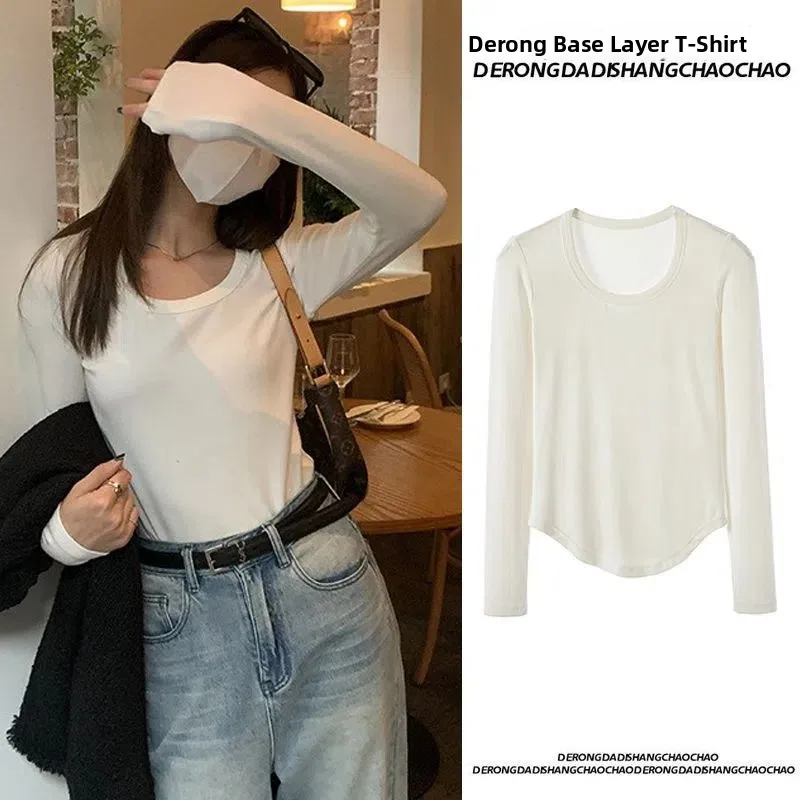 Ultra Soft Warm German Velvet Women's Base Shirt Autumn Winter New Style Pure Desire Hem Arc Warm Inner Wear Slim Fit Trendy