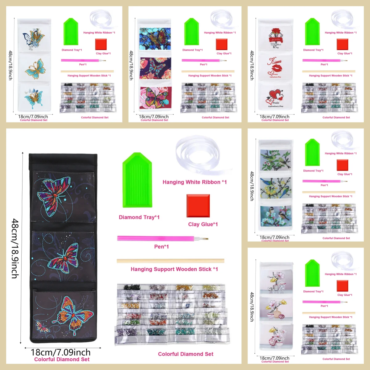 1 DIY Animal-Themed Diamond Art Painting Set, Waterproof Storage Bag and Wall-Mounted Bag