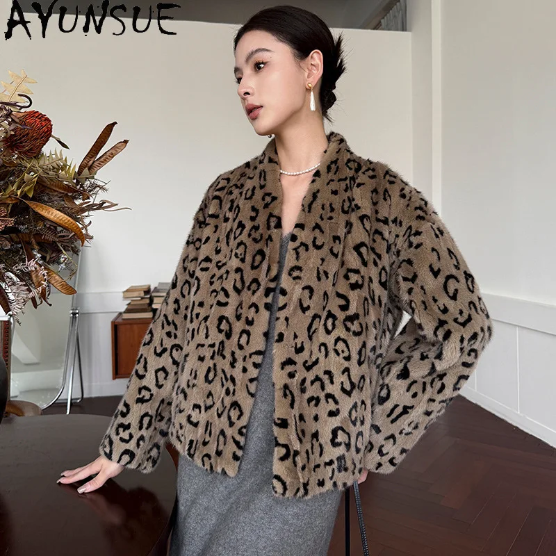 AYUNSUE Luxury Mink Fur Coat Women Real Fur Coats V-neck New in Outerwears Winter Jackets Womens Clothing 2025 Шуба Женская