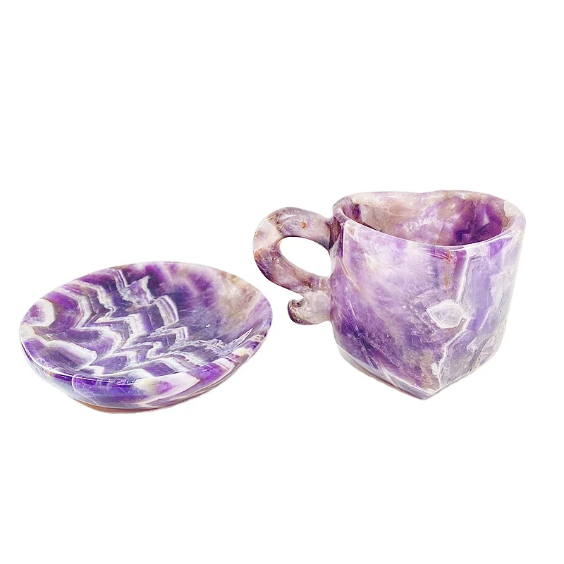 

Colored Natural Hand Crafted Unique Dream Amethyst Cup And Coaster Carved Ornaments For Gift LSY