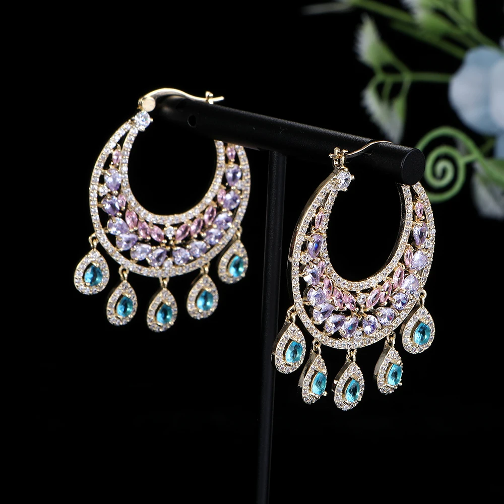 

Luxury Ethnic Crescent Moon Waterdrop Earring For Women Engagement Party Geometric Brincos Female Fashion Jewelry A0124