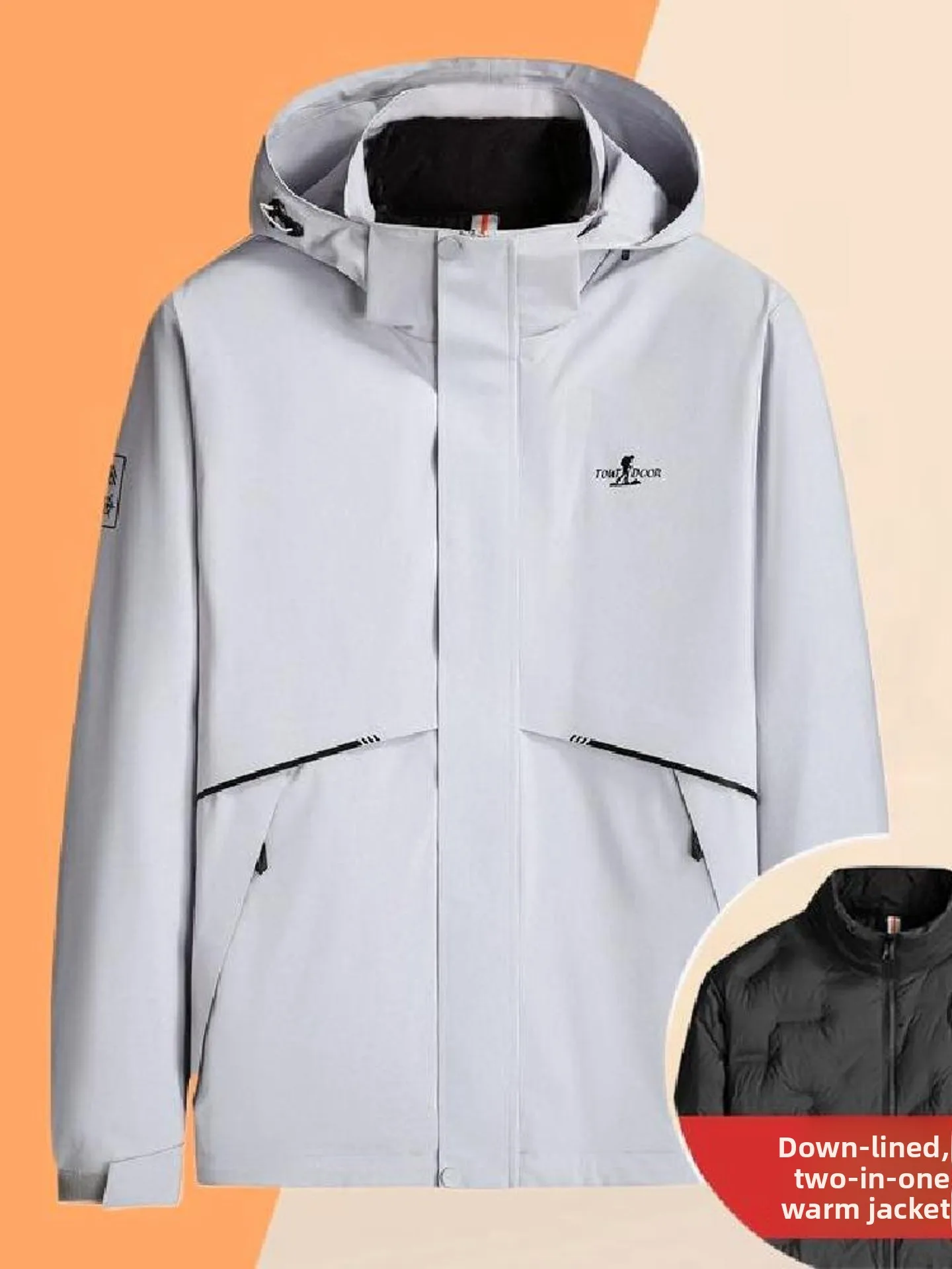 

Удобный мужской пуховик с отстегивающейся внутренней подкладкой, комплект из двух предметов, большой размер, модный городской повседневный стиль, белый, с наполнителем из пуха.