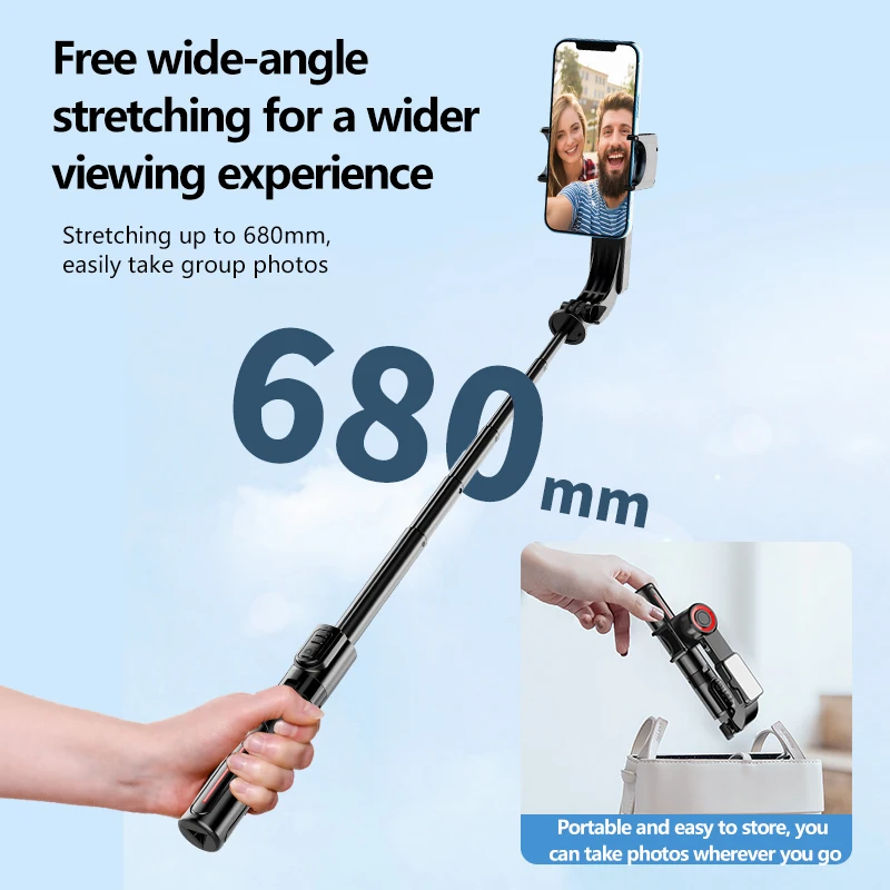 Roreta Handheld Gimbal Smartphone Bluetooth Handheld Stabilizer with Tripod Selfie Stick Folding Gimbal with Magnetic fill light