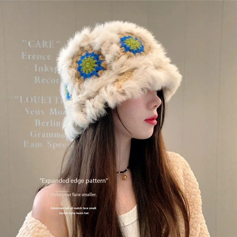 Unisex Warm Fluffy Rabbit Hair Fisherman Hat Lion Awakening Style Small Bucket Autumn Winter Fashion Accessory for Men Women