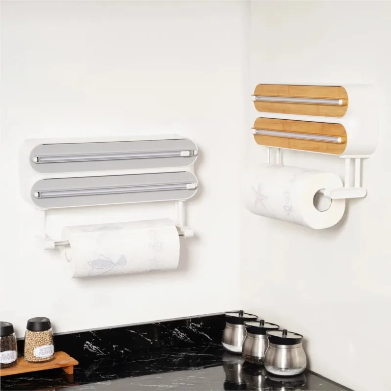 Plastic Wrap Cutter Kitchen Ppaper Storage Rack Tin Foil Baking Paper Magnetic Refrigerator Wall-mounted Plastic Wrap Rack ZI253