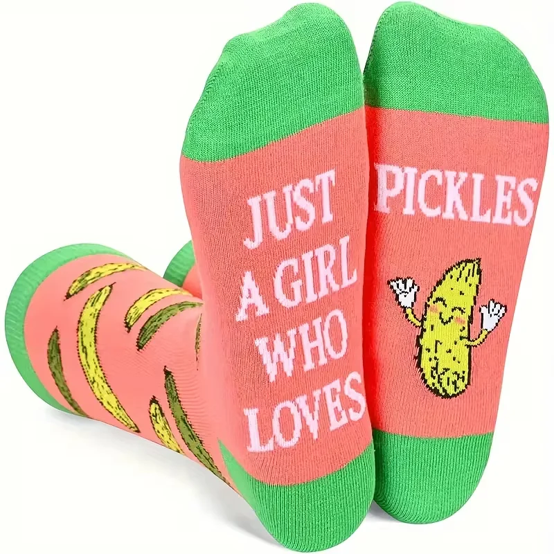 

A pair of men's and women's mid-calf socks with a cucumber pattern design, novel and interesting, an ideal holiday gift