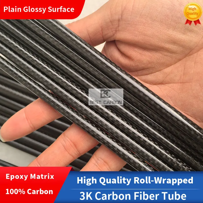 OD4mm-OD10mm ,1000mm length ,3K Plain glossy High quality Carbon Fiber Fabric roll wrapped /Wound/WovenTube