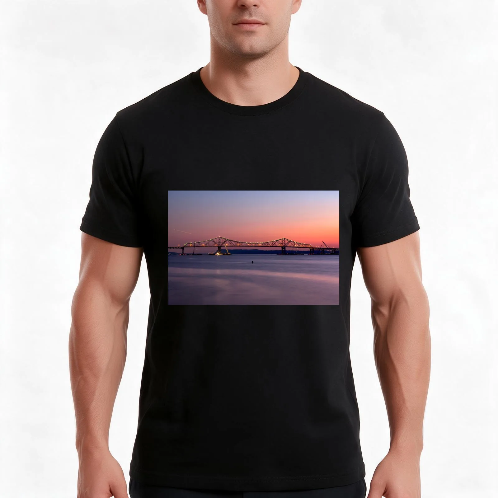 Tappan Zee Bridge T-Shirt, Summer Casual Cotton Tee, Oversized Streetwear Tops, Vintage Graphic Print, Loose Fit Short Sleeve
