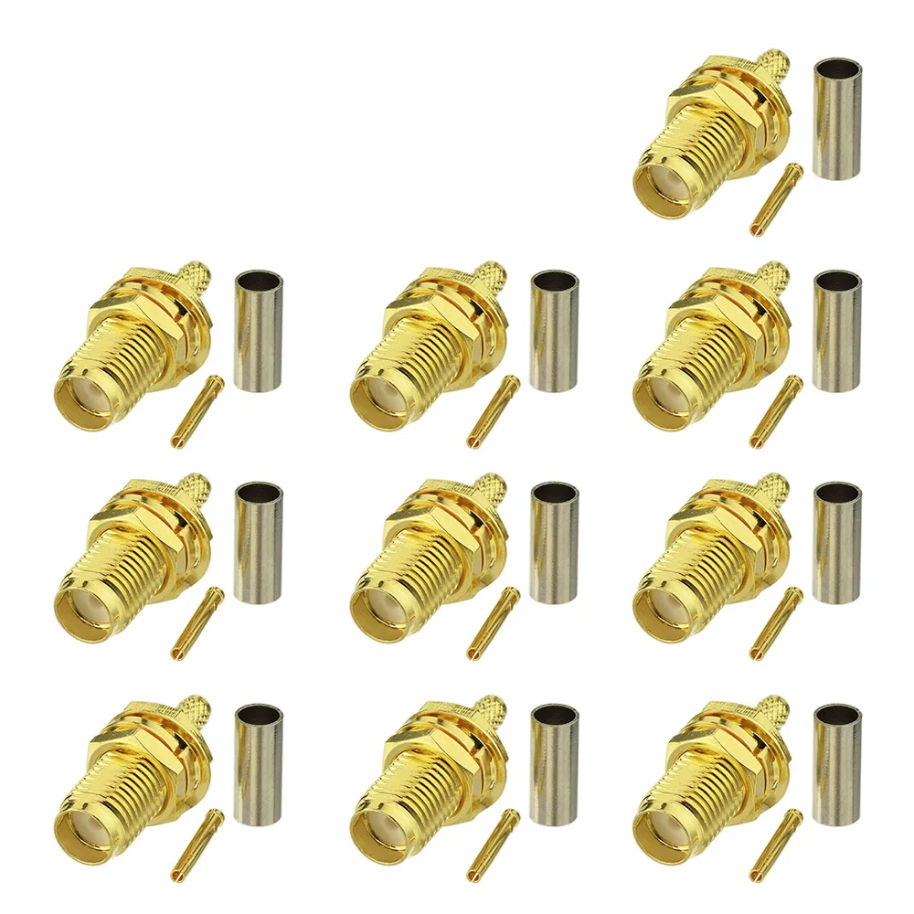 Superbat 10 pces sma crimp anteparo fêmea com porca em linha reta rf conector coaxial para cabo lmr100 rg316 rg174