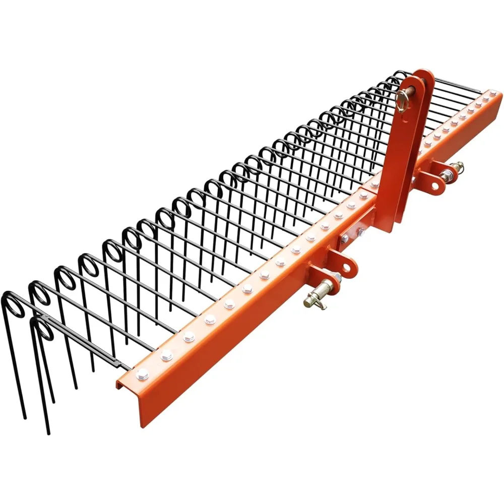 Point Landscape Rake for Tractor, 72 Spring Pine Straw Rake with 30 Steel Tines, Suitable for Cat1 Cat2