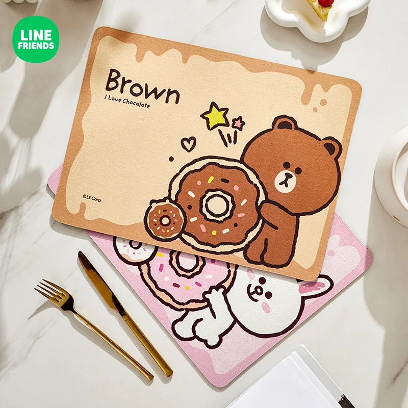 LINE FRIENDS Brown Cony Cartoon Diatom Mud Meal Mat Anime Kawaii Kitchen Drain Bowl Plate Insulation Desktop Water Absorbing Mat