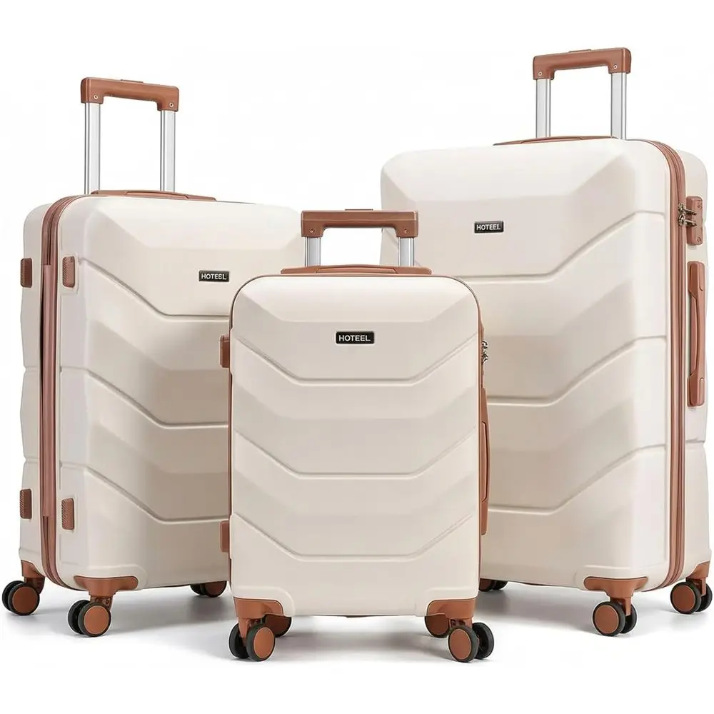 

3-Piece Spinner Suitcase Set with TSA Lock, Durable ABS Hardshell, Wet-Dry Compartment, Beige (20/24/28in)