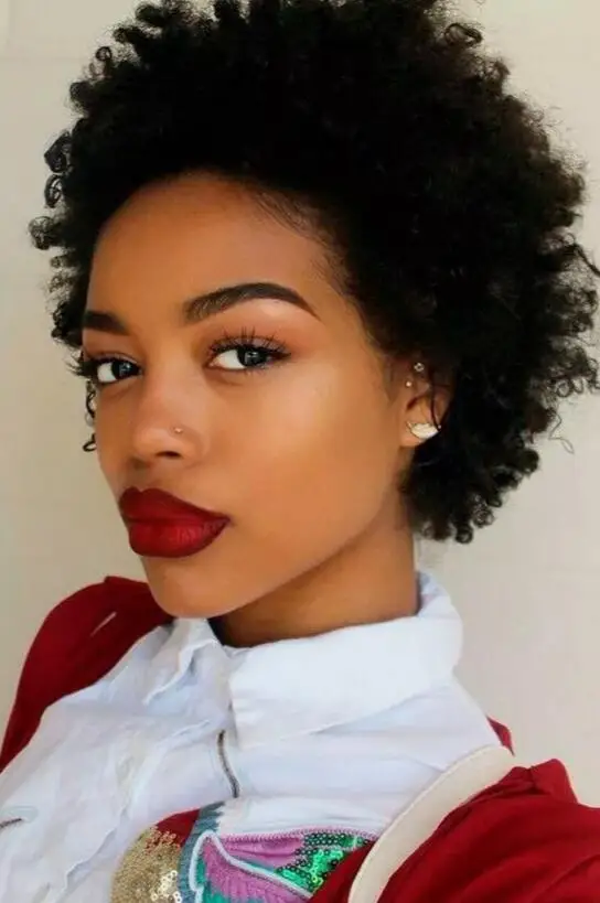 Women Afro Kinky Curly Pixie Cut Wigs Black Human Hair Wigs Short Wigs None Lace