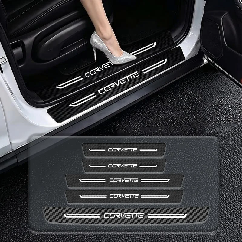 Auto Accessories for Chevrolet Corvette Badge Carbon Fiber Car Door Sill Scuff Plate Threshold Protective Trunk Bumper Stickers
