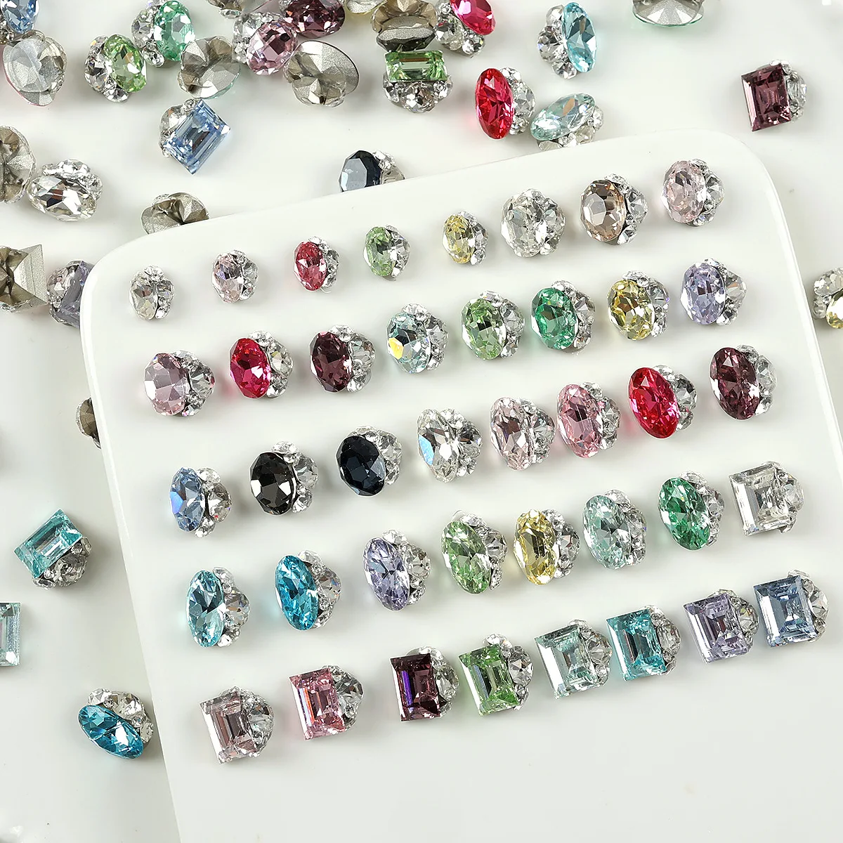Pile de sucre scintillante, 5 pièces, diamant, grand œuf ovale, Rect, verre de cristal, Nail Art, strass, décorations de manucure, breloques brillantes