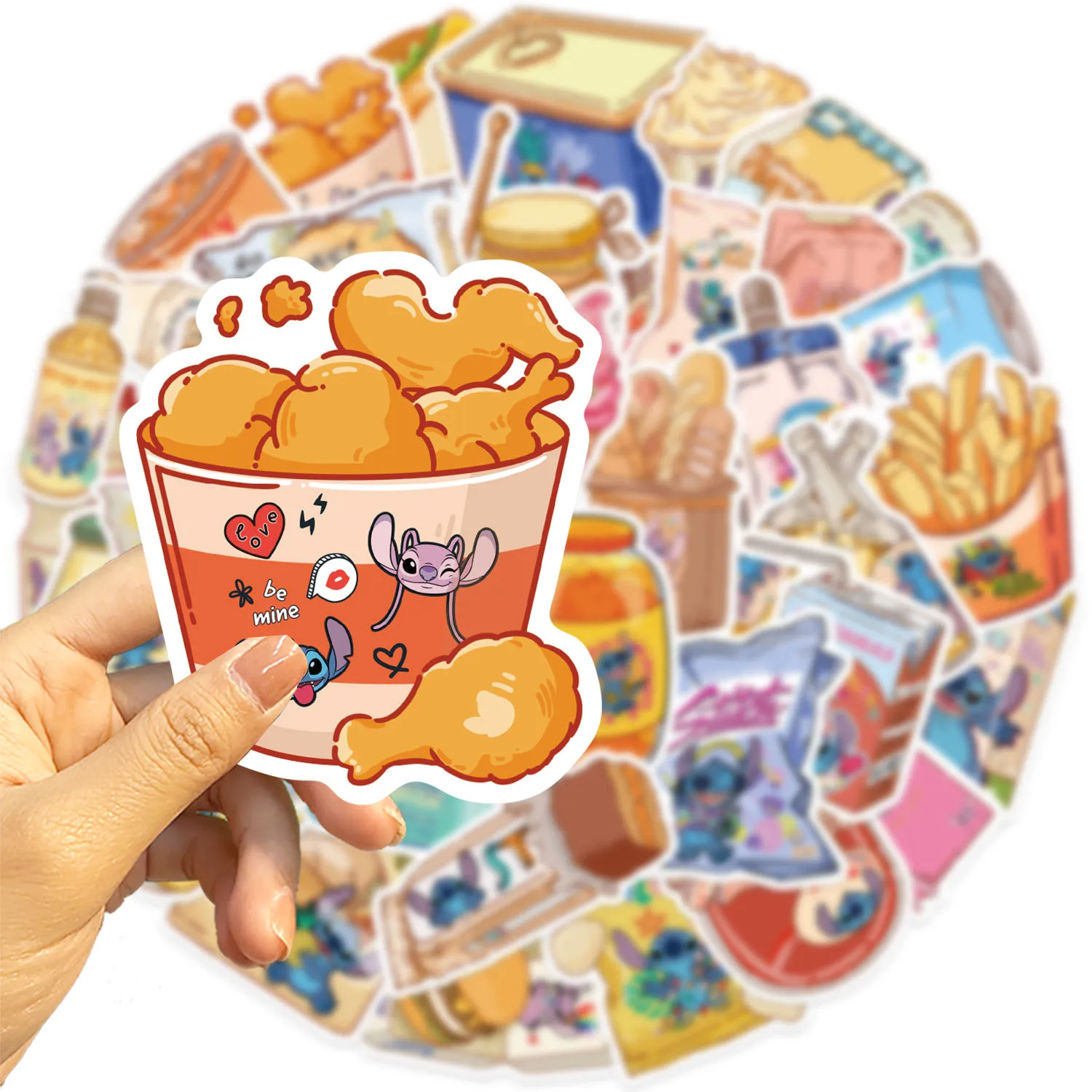 40 pezzi Disney Stitch Snack adesivi alimentari simpatico graffiti fai da te skateboard cassa del telefono moto decalcomania impermeabile giocattolo anime