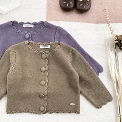 Baby Clothes Autumn Winter Girls Hand Hook Crewneck Cardigan Sweater Thickened Vintage Solid Color Fashionable Sweater Coat