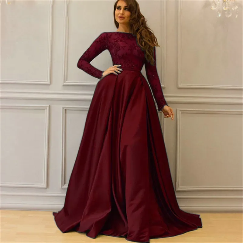 

Luxurious applique evening dress with long sleeve jeweled neck ball gown Elegant dress for formal occasions Vestidos De Festa