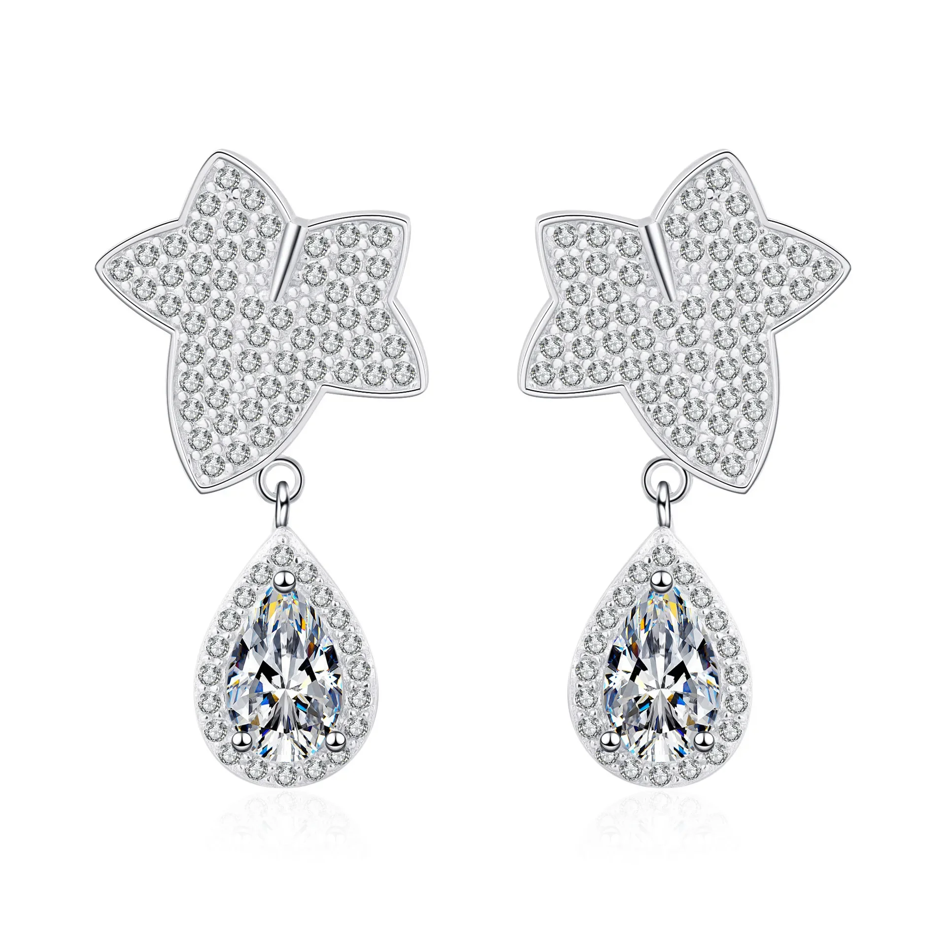 

HAIMAITONG Earring - Female Maple Leaf Drop-shaped Moissanite Stud Earrings, Pt950 Platinum Ear Jewelry