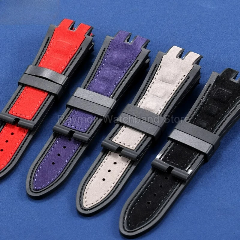 Double Convex Interface for Roger Dubuis EXCALIBUR Genuine Leather Watchband 19x28mm Smooth Lightweight Durable Silicone Base
