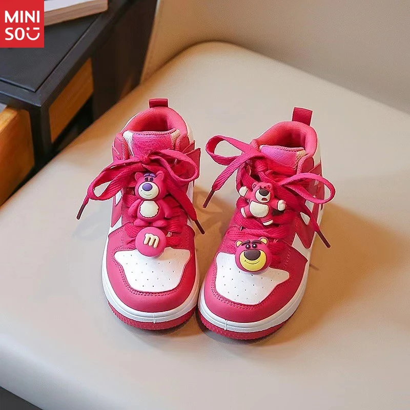 

Miniso 2025 New Kids Strawbear Bon Sneakers | Breathable Canvas Casual Shoes for Boys & Girls