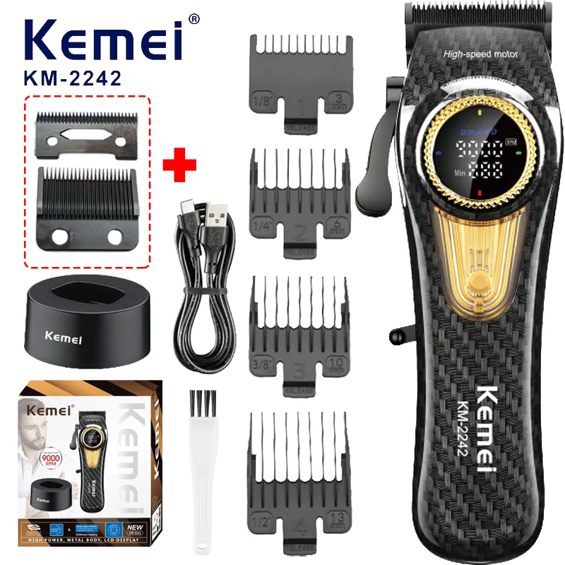 Kemei 2242 Professional Cordless Hair Clipper Barber Electric Hair Trimmer Rechargeable Fade Hair Cutter Cutting Machine for Men