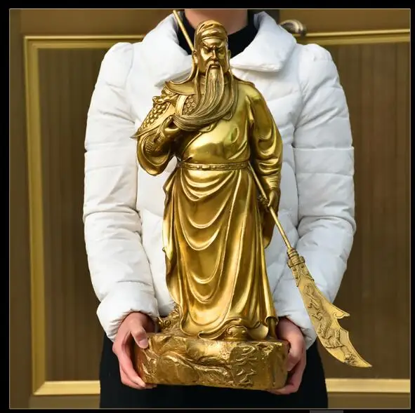 56cm LARGE # office home efficacious Talisman Money Drawing Martial god of wealth GUAN GONG Guandi BRASS statue