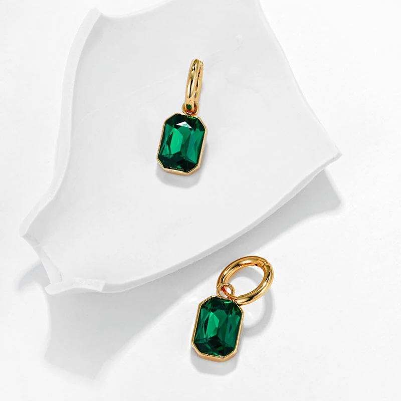 Foxanry Vintage Green Zircon Drop Earrings For Women Couples Trendy Minimalist Exquisite Classic Elegant Engagement Jewelry Gift