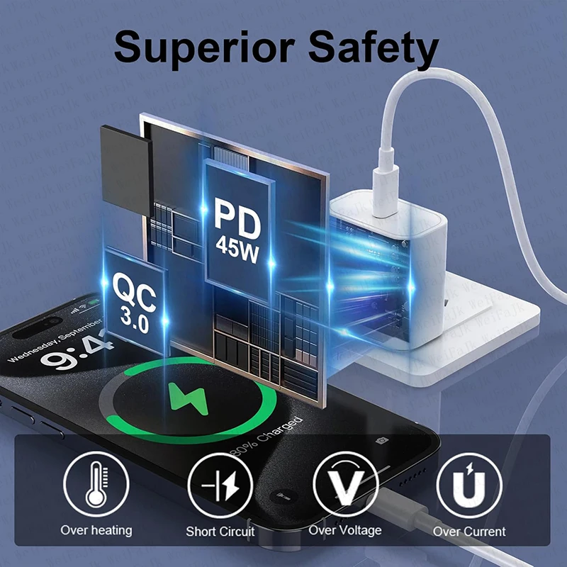 Original PD 45W Type C Charger For Apple iPhone 17 16 15 14 13 12 Pro Max Plus Samsungs S24 S23 Ultra Xiaomi Fast Charging Cable - náhled 2