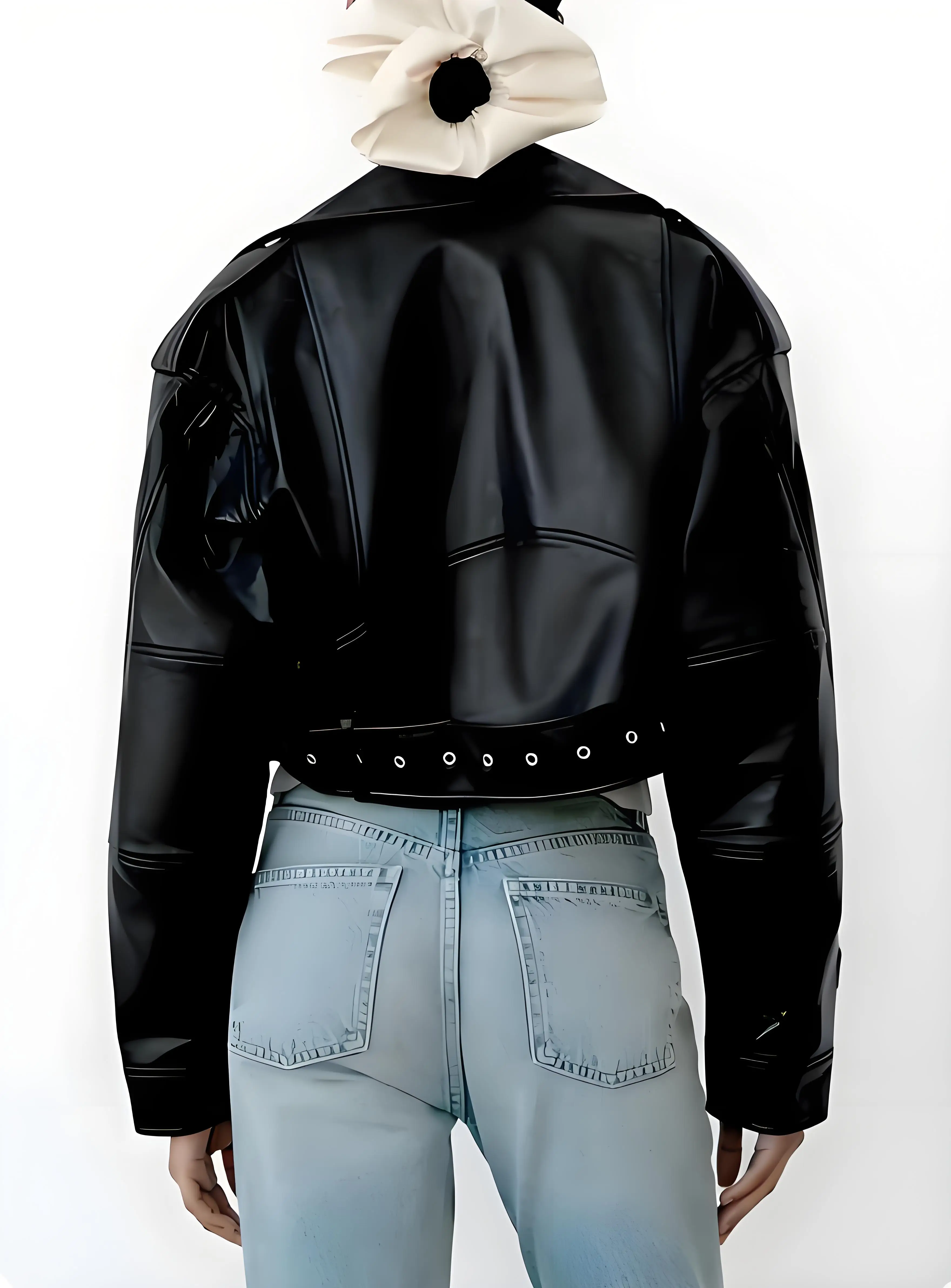 سترة قصيرة من جلد صناعي كبير الحجم للنساء مع حزام ، جاكيت دراجة نارية عتيق ، ملابس شارع فضفاضة ، سحاب ، ريترو