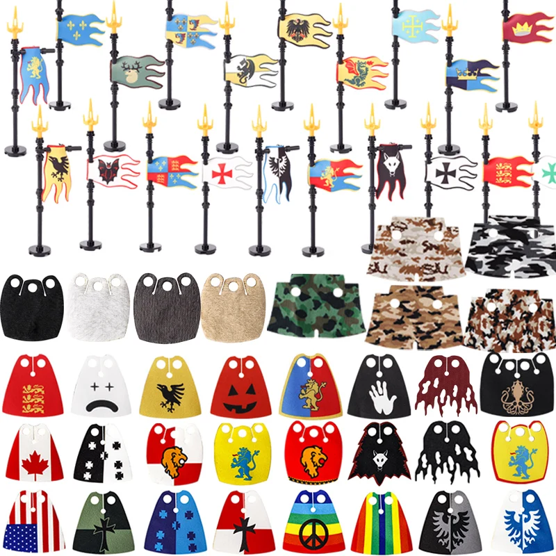 Castle Medieval Army Empire Flag Flagpole Building Blocks Military Knights Figures Camouflage Cloak Coat Weapon Bricks Toys Boys