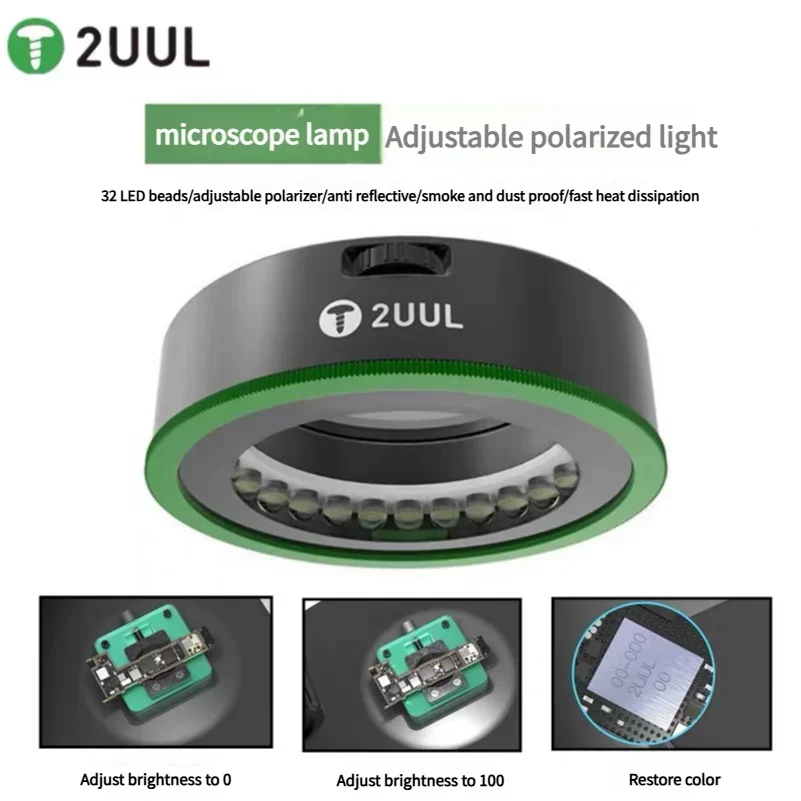 2UUL MS97 MS98 Polarizing Microscope Ring Light, Adjustable Anti-Glare LED Lamp for Reflection-Free Repair Illumination