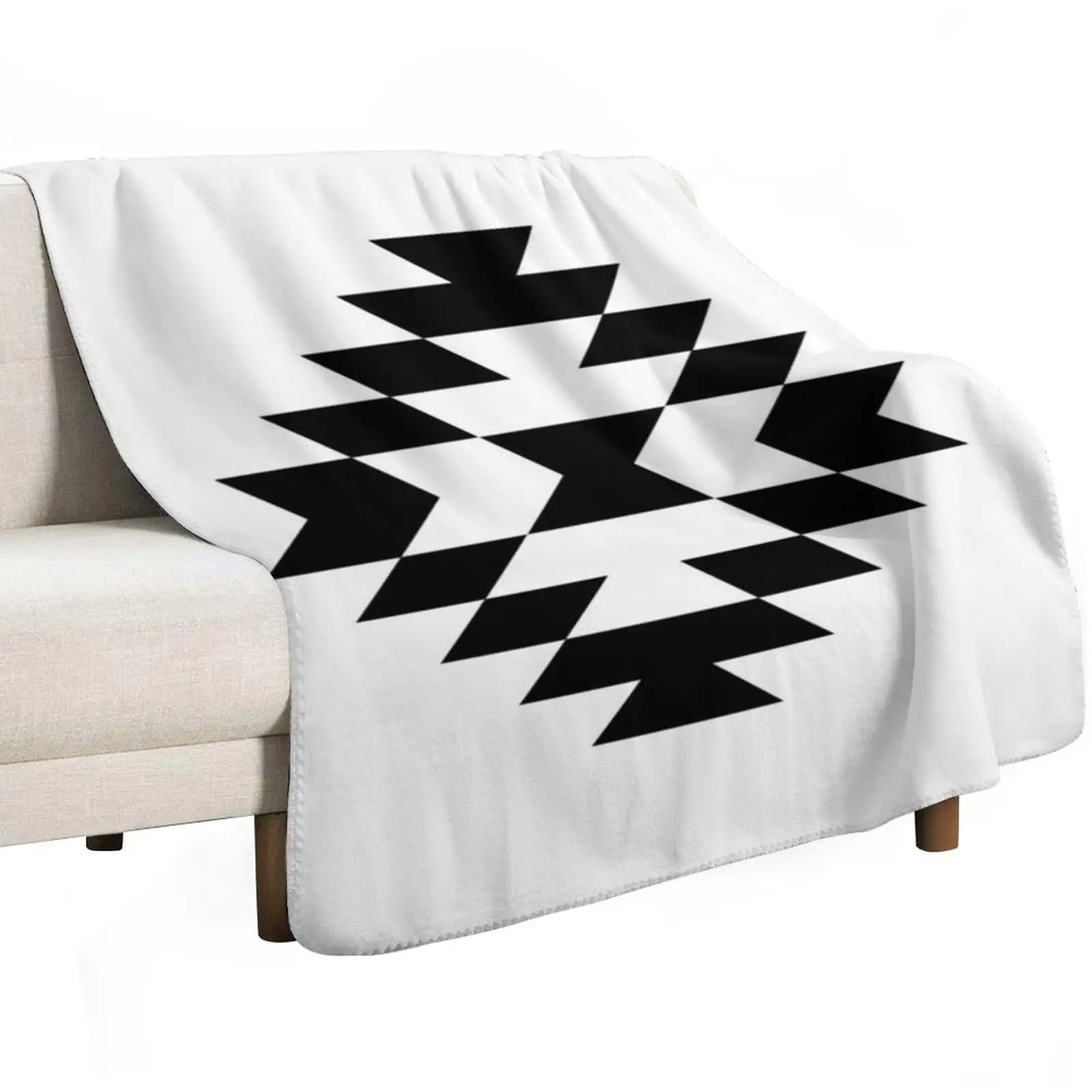 Aztec Stylized Symbol Black and White Throw Blanket Portable Lightweight Blanket for Travel Camping