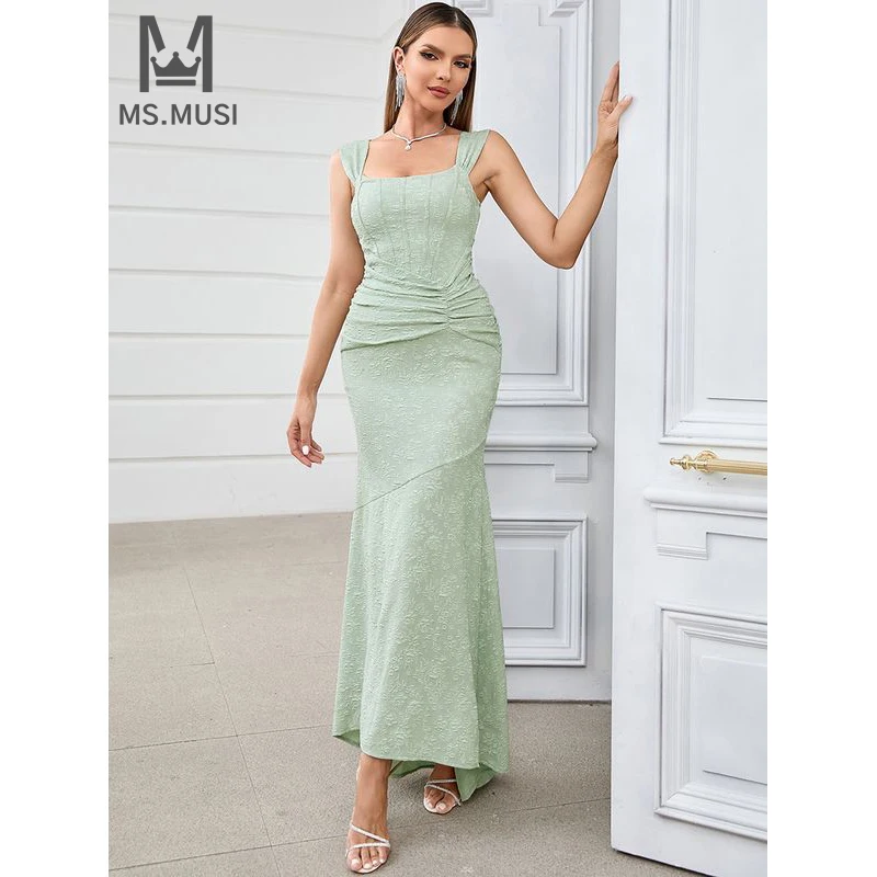 MSMUSI 2025 New Fashion Women Sexy Black Strapless Feather Bandage Sleeveless Backless Bodycon Party Club Maxi Dress Long Gown