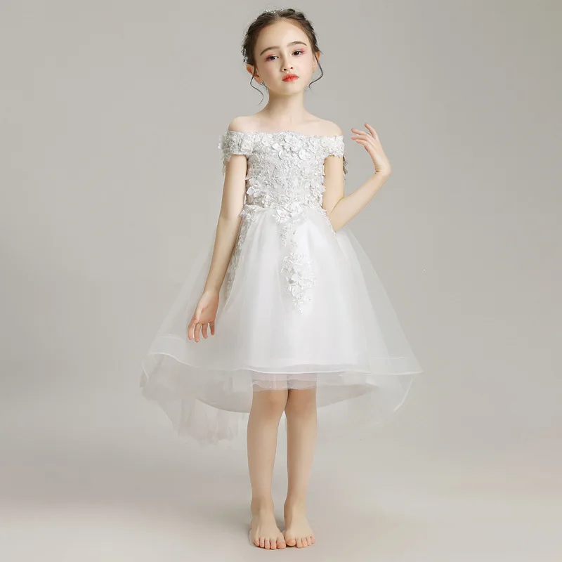 Girls Formal Elegant Luxury Dress Off Shoudler Little Girls Evening Banquet Prom Pagenat Dresses Flower Girls Dress High Low