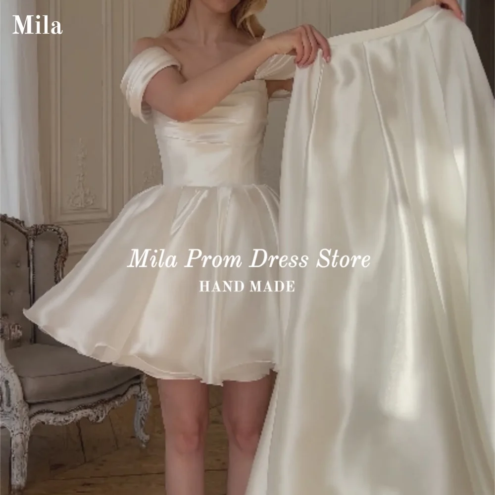 

Mila Custom A-Line Wedding Dress Elegant Off Shoulder Wedding Gowns Back Lace Up Detachable Train Evening robe de mariée 2026