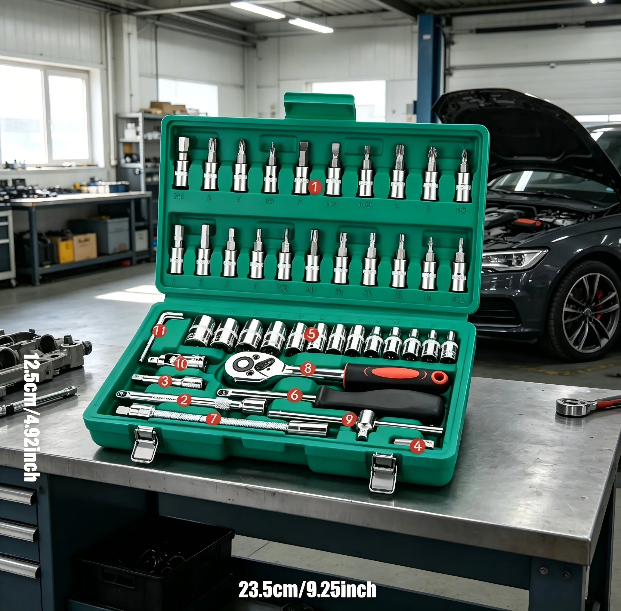

46Pcs Family Tools 1/4 Set Mechanic Tool Kits for Auto Repair Hous with Sockets Metric Hex Bit Socket Set inch Ratchet Wrench