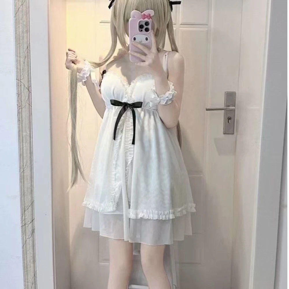 Anime Yosuga No Sora Kasugano Cosplay Costume Wig Kasugano Sora Bowknot Sling Nightdress Sweet Lolita Sleepwear Ruffle Dress - view 5