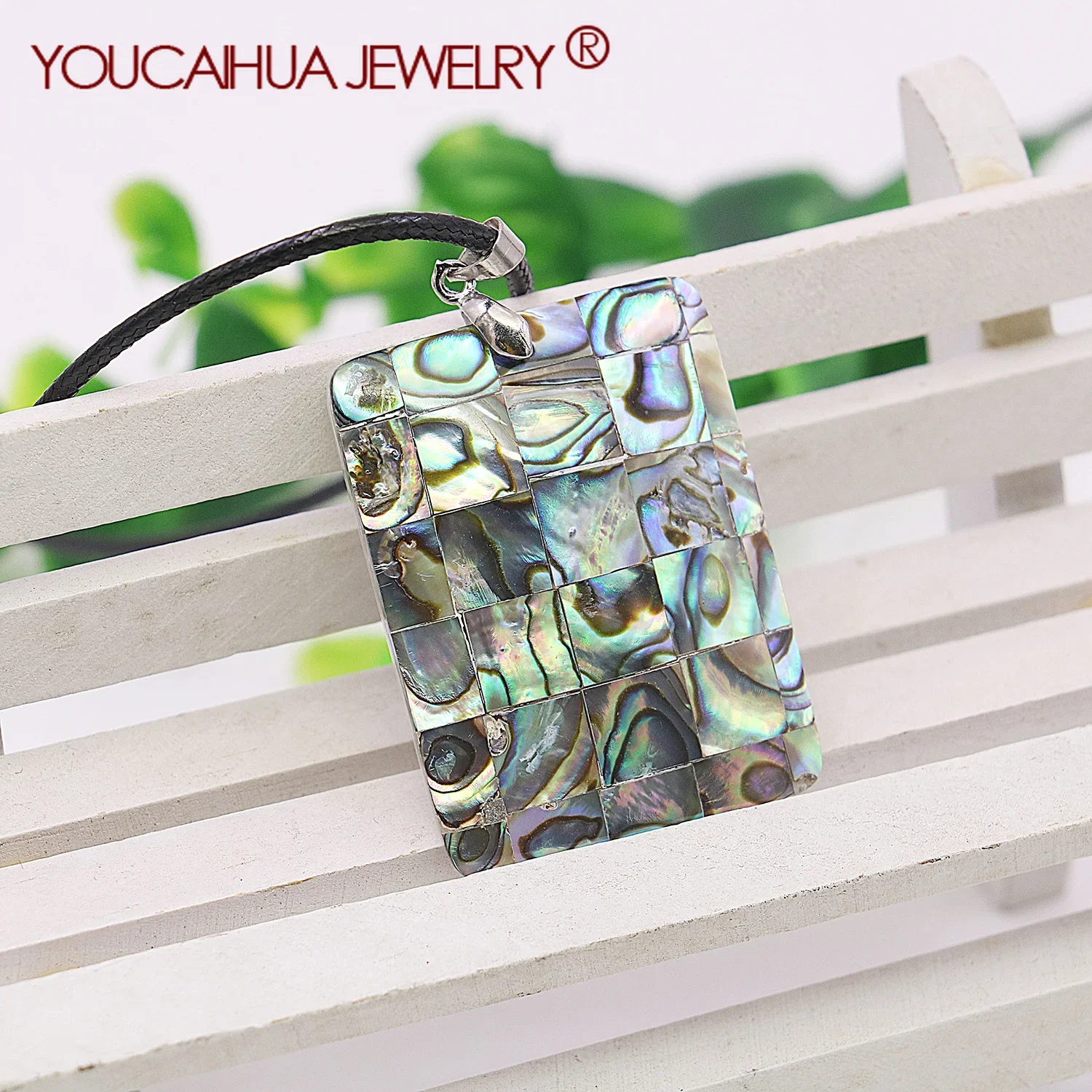 

42x32mm Natural Seashell Pendant with Rectangular Patchwork Pattern,Personalized Gift,Suitable for Men/women's Jewelry Design