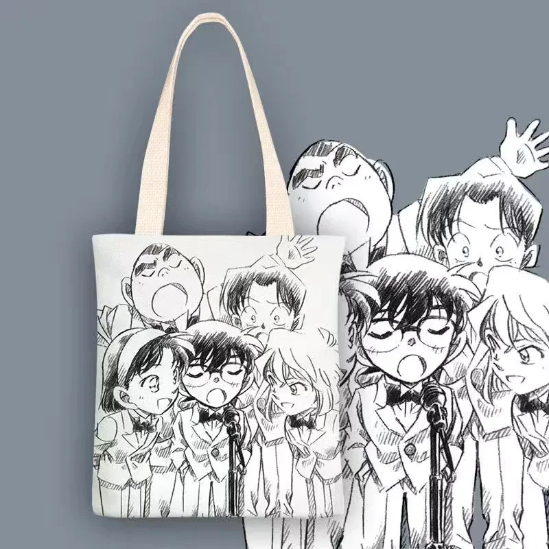 Detective conan-学生用キャンバスバッグ、大容量ショルダーバッグ、漫画ショッピング、環境保護、ファッション