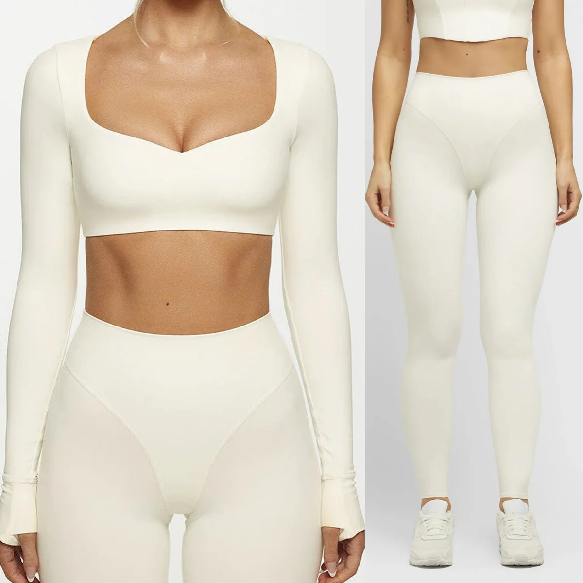 

2 шт. костюм для йоги женский укороченный топ с длинными рукавами спортивные леггинсы спортивные костюмы спортивная одежда фитнес пилатес тренировочная одежда для женщин
