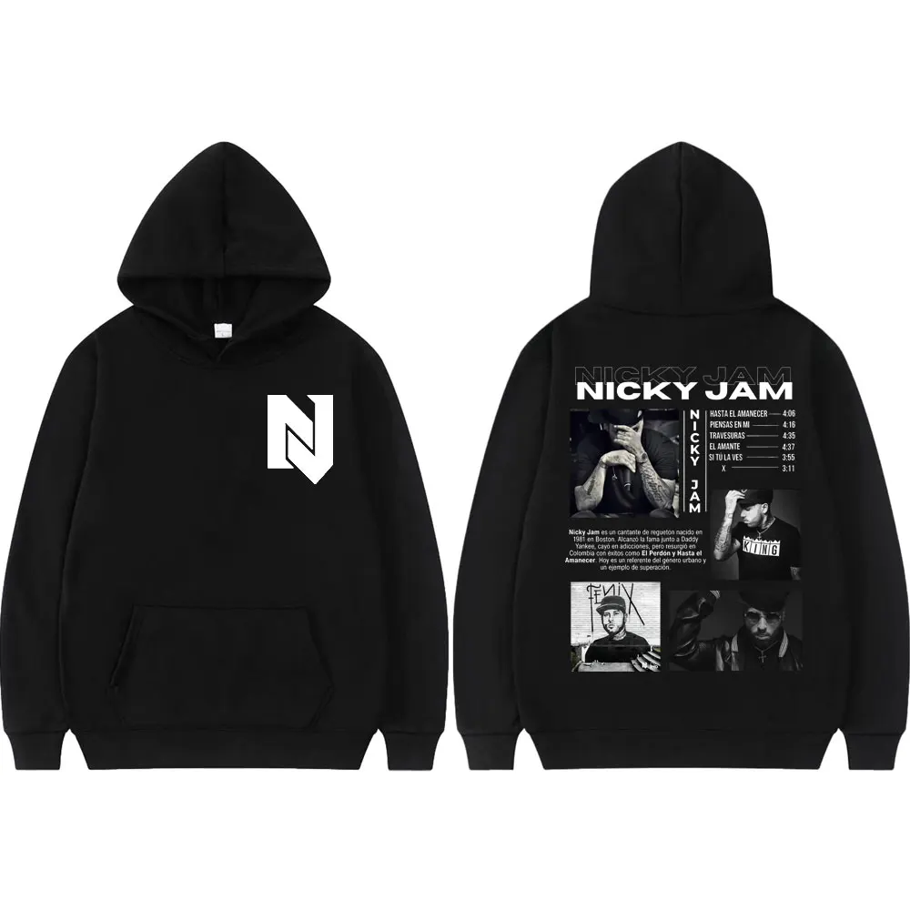 

Rapper Nicky Jam Merch Hoodie Men's Women's Fashion Hip Hop Vintage Hooded Sweatshirts High Quality Fleece Long Sleeve Pullovers