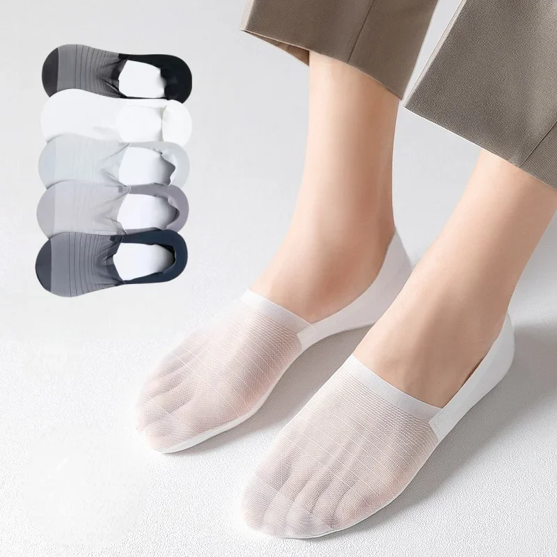 

1/5 Pairs Men's Cooling Invisible Socks Non Slip Breathable Mesh Ultra Thin Ankle Socks for Summer Running Daily Wear